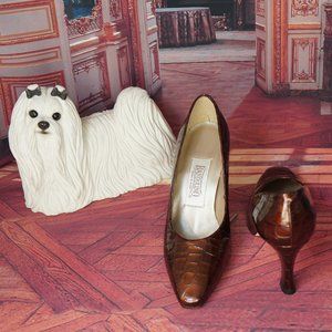 BANDOLINO Brown Metallic Crocodile Print  PUMP 7M